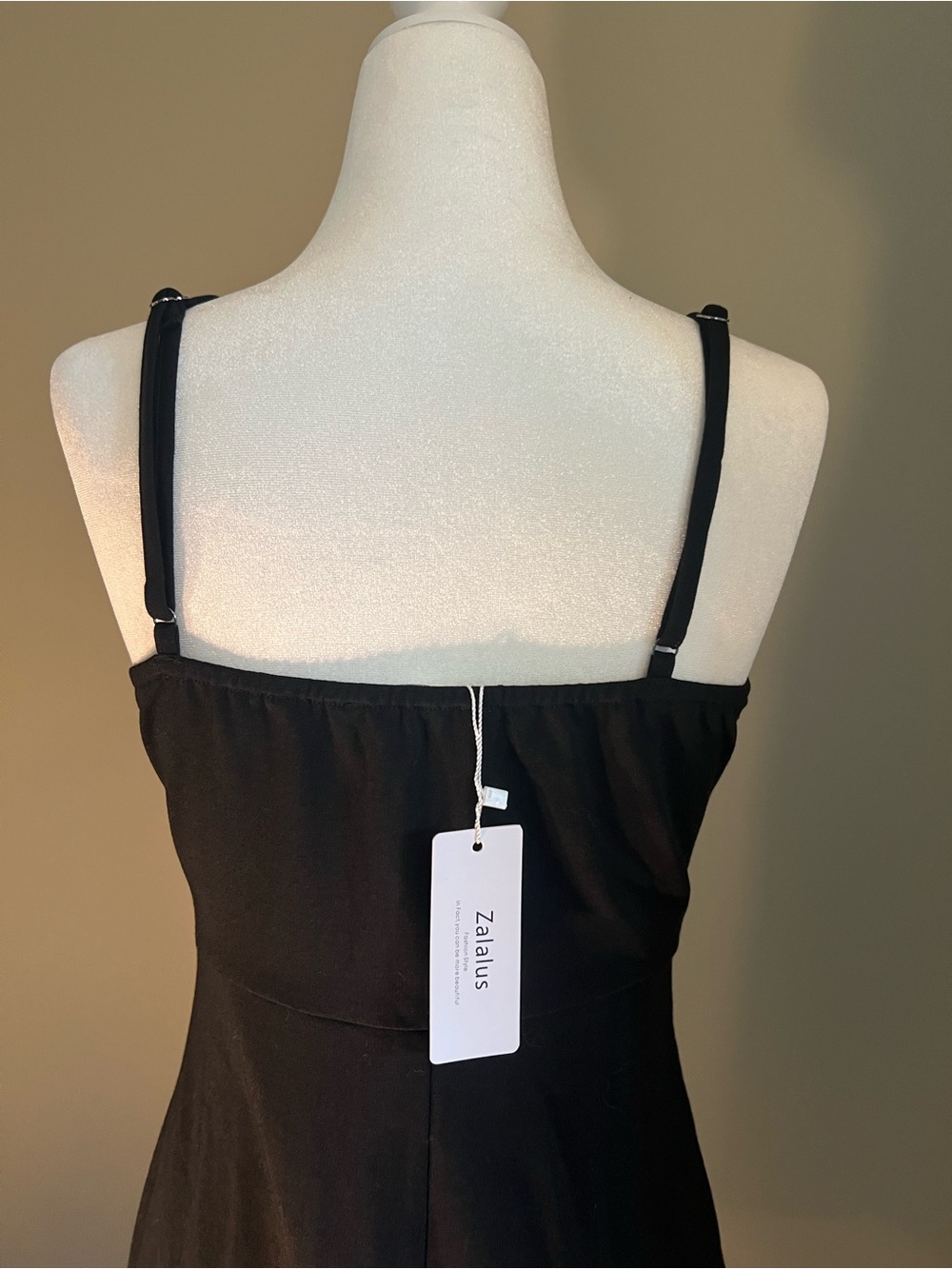 Black Spaghetti Strap Midi Dress with‎ V-Neck - Picture 7 of 7